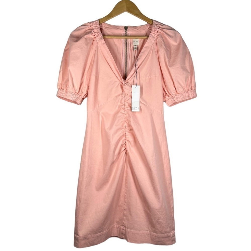 Rebecca Taylor La Vie Peachy Pink Stretch Cotton Linen Dress M